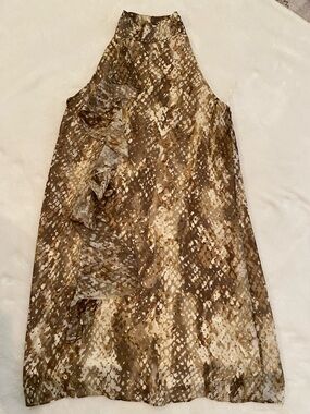 Sleeveless Brown & Cream Printed Halter Dress